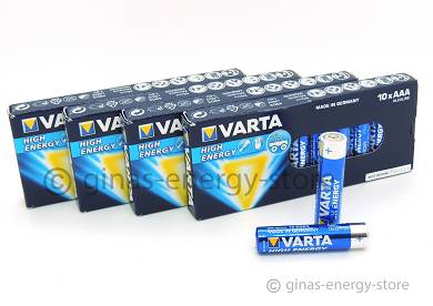 40 x VARTA High Energy AAA Micro MN2400 IN2400 LR03 in Pappverschlussstreifen