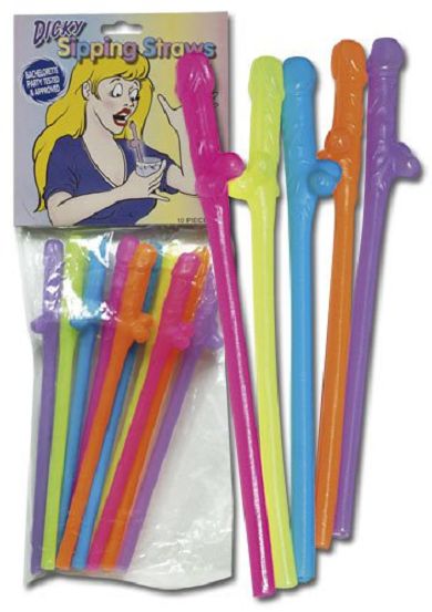 Penis-Trinkhalme bunt - 10 Stck
