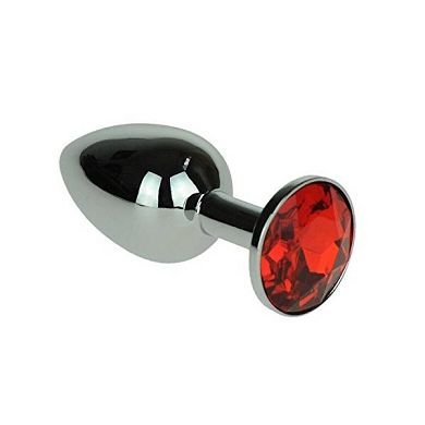 SILBERNER ANALPLUG mit ECHTEM ROTEM STRASSDIAMANT - Erotische Buttplugs bzw. Dildos fü