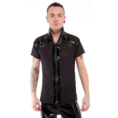 Herrennetzshirt mit Lackapplikationen und Stehkragen