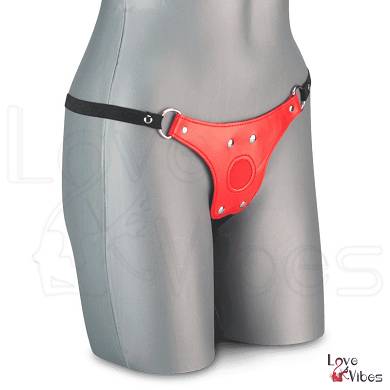Roter Ledergurt fr Strap-On-Dildo