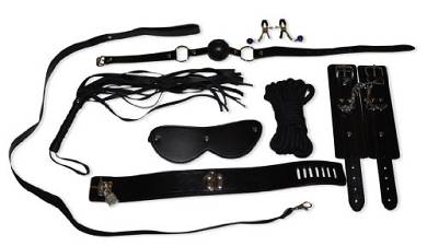 Sexy-Elements - se69224 - Großes schwarzes SM Leder Fessel Set - 7-teilig