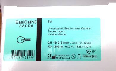 Coloplast EasiCath 28006 Nelaton Urinbeutel & Katheter Männer CH10 3,3mm 20 Stk.