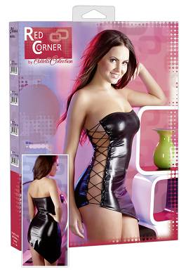 Minikleid im schwarzen Wetlook-Glanz
