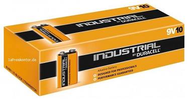 10x Batterie 9V Block Duracell Industrial MN1604-6LR61-9V-E-Block Alkaline Box
