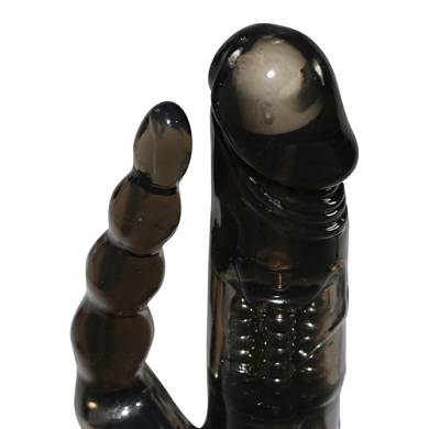 Vibrator mit Perlen und vibrierendem Analstimulator in Schwarz