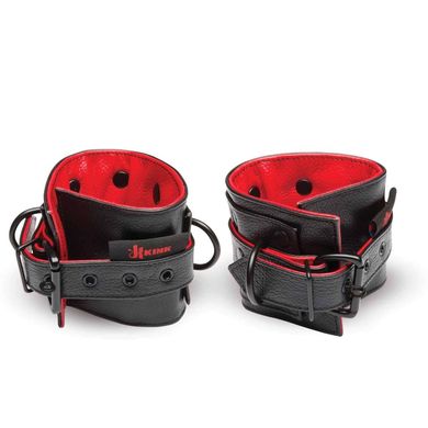 KinkLab Leder Handschellen schwarz/rot