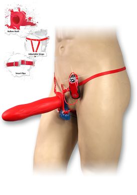 Fetish Fantasy Extreme - Extreme Vibrating Silicone Hollow Strap-On 23 cm red