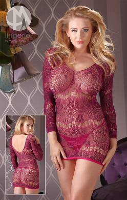 Violettes Netzkleid mit 3/4-Arm