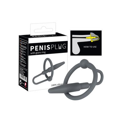 Penis Plug mit Eichelring Silikon grau