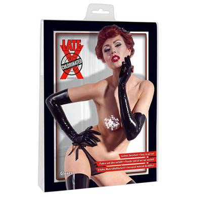 Lange schwarze Handschuhe aus Latex