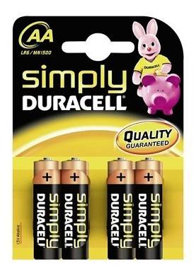 4x Batterie AA Mignon Duracell Simply MN1500 LR6 STILO 4er Blister