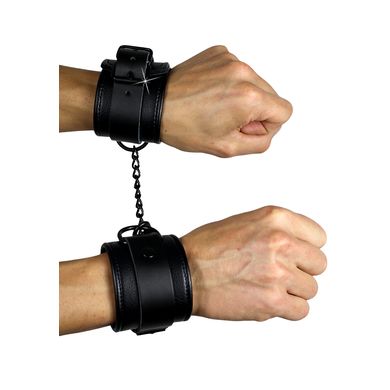 Lederimitat Handfesseln mit Kette schwarz