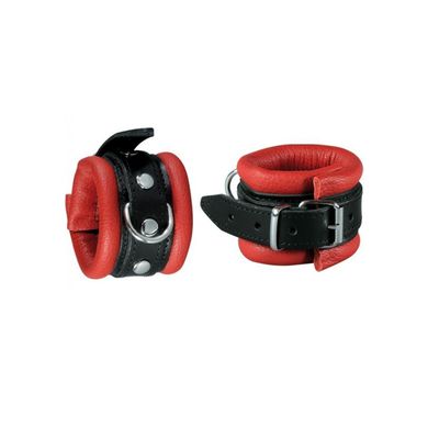 Hardcoredeluxe - Leder Hand-Fesseln rot schwarz