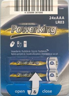 24x AAA Powerking Alkaline Batterien LR03 Verpackung wiederverschließbar
