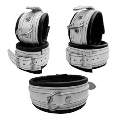 Leder Fesselset in Weiss 6,5cm breit