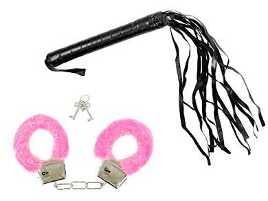 Alsino Kunstleder Peitsche + Plüsch Handschellen Erotik Set Cuffs Handfesseln PeHA-2