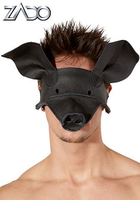 Ledermaske Schwein schwarz