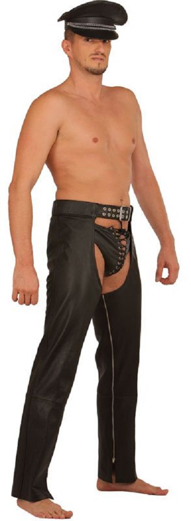 Leder Slip mit Front-Schnrung - Schwarz
