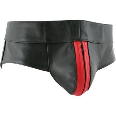 MisterB Leder Stringshorts rot gestreift