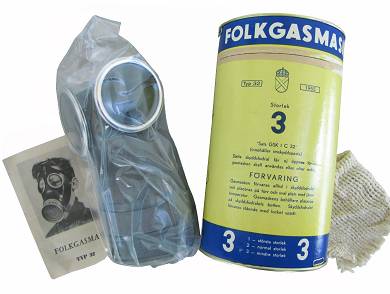 Schwedische Gasmaske Typ 32 mit Filter Atemschutzmaske Folkgasmask Volksgasmaske