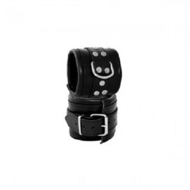 Handfeseln aus schwarzem Leder in 8cm breite weich gepolstert