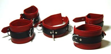 Leder Fessel-Set ROT/SCHWARZ abschließbar