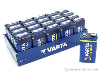 20 x 9V Block Varta Batterie Industrial 4022 - 6LR61 E-Block im Folienpack