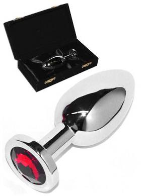 Rosebud Edelstahl Butt Plug mit rotem Kristall - Medium