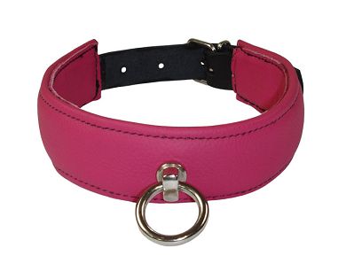Leder Halsfessel mit Ring der O BASIC - pink