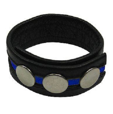 Cockstrap blue - Ledercockring mit blauem Streifen