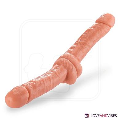 Biegsamer Doppeldildo mit Hoden (38,0 cm)