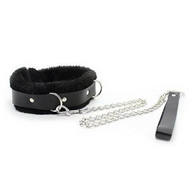 Sexspielzeug Echt Leder Halsbande SM Bondage Halsfessel mit Kette Schwarz