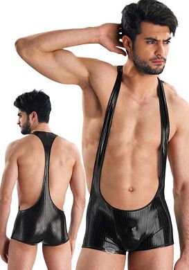 Eros Veneziani Herren Lack-Body mit Streifen in schwarz
