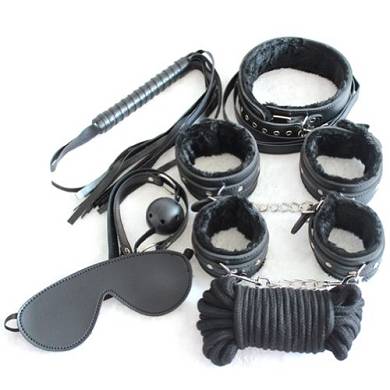 Dopobo 7 teilig BDSM Bondage Bedroom Set Fesseln Augenmaske. Peitsche. Halsfesseln. Mundkn