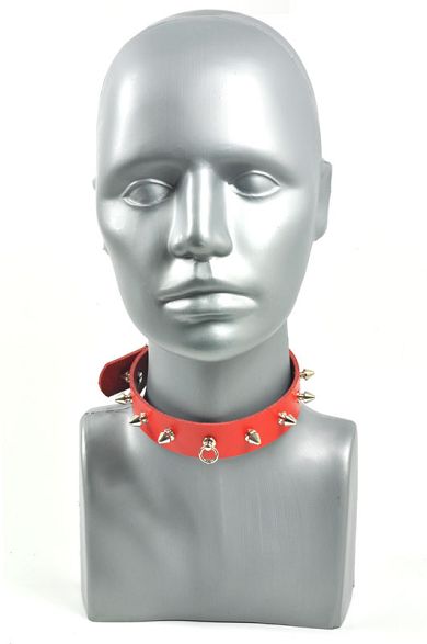 Halsband 24mm mit Ring der O und Nieten - rot