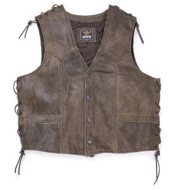 Leder Weste Cowboyweste Bikerweste Costa Antikleder braun mit Schnürung Gr. S bis 5X