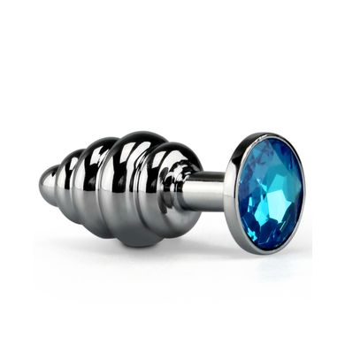  Buttplug Analplug polierter Edelstahl mit blauem Kristall - mit anregenden 4 Wlbungen