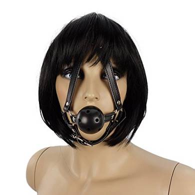 Mund Knebel #7121. Lederriemen Kopfharness mit Gag-Ball Mundknebel. schwarz