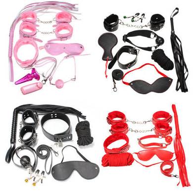 7 Stück Fessel-Set Handfessel Patientenfessel gepolst Bettfessel schwarz Rot Neu