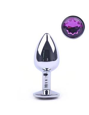 Analplug S aus Metall mit lila Schmuckstein