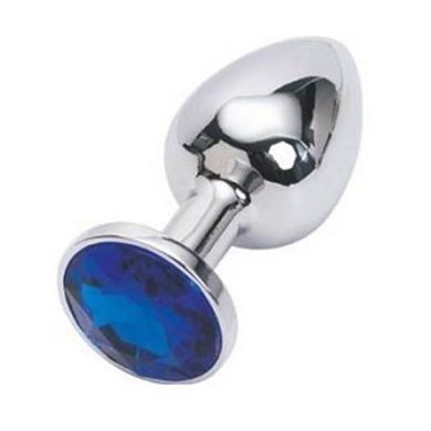 Kleiner Anal Plug 3cm Durchmesser mit blauem Kunstglasstein verchromter Stahl