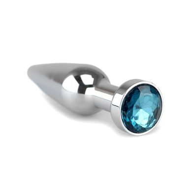  Buttplug Analplug silberfarben, lang und schmal - mit blauem Kristall
