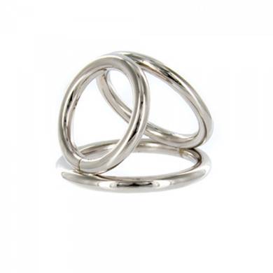 Triple Penis und Hoden Ring - mittel - in Silber