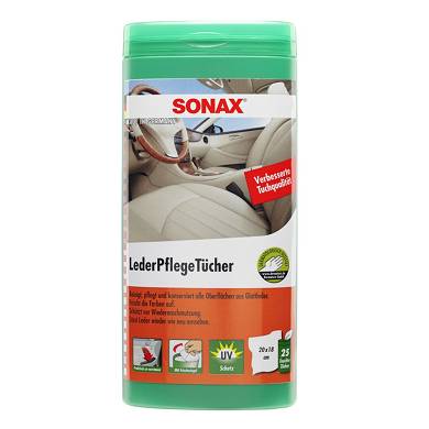 SONAX LEDERPFLEGETCHER BOX LEDER PFLEGETCHER LEDERPFLEGE REINIGUNG 25 STCK