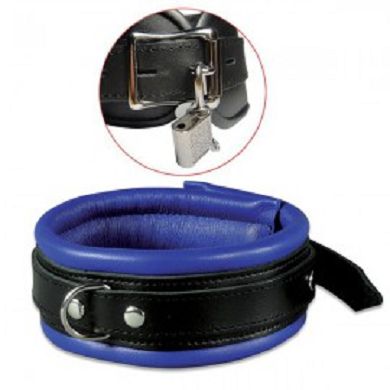Leder Halsfessel abschliebar in Blau 5cm breit