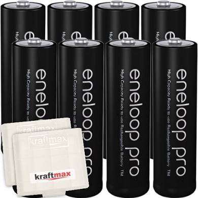 Kraftmax 8er-Pack Panasonic Eneloop PRO XX AA / Mignon Akkus - Neueste Generation - 2550 m