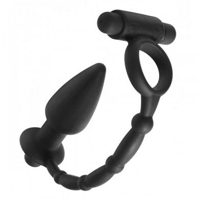 silikon-analplug-mit-vibration-und-vibropenisring---schwarz