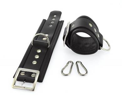 Handfesseln breit aus Leder in schwarz
