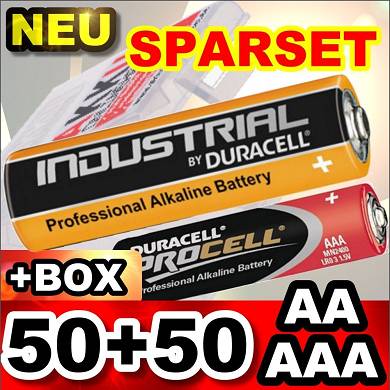 50x Mignon AA + 50x Micro AAA DURACELL Procell Batterien SPARSET + 1x Akkubox